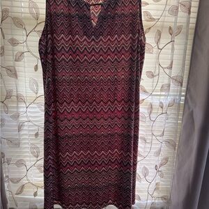 Tacera Pink and Black Chevron Midi Dress